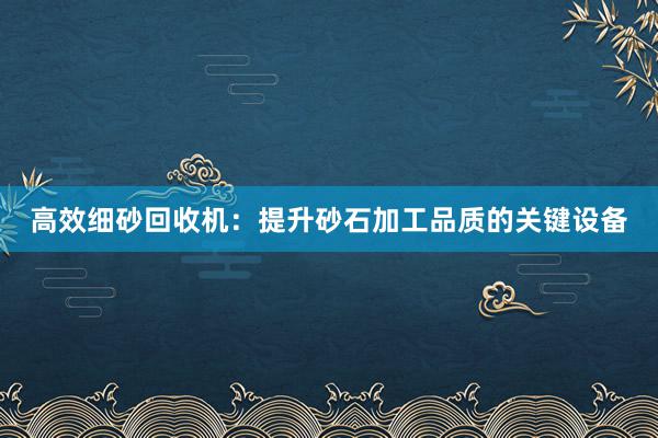 高效细砂回收机：提升砂石加工品质的关键设备